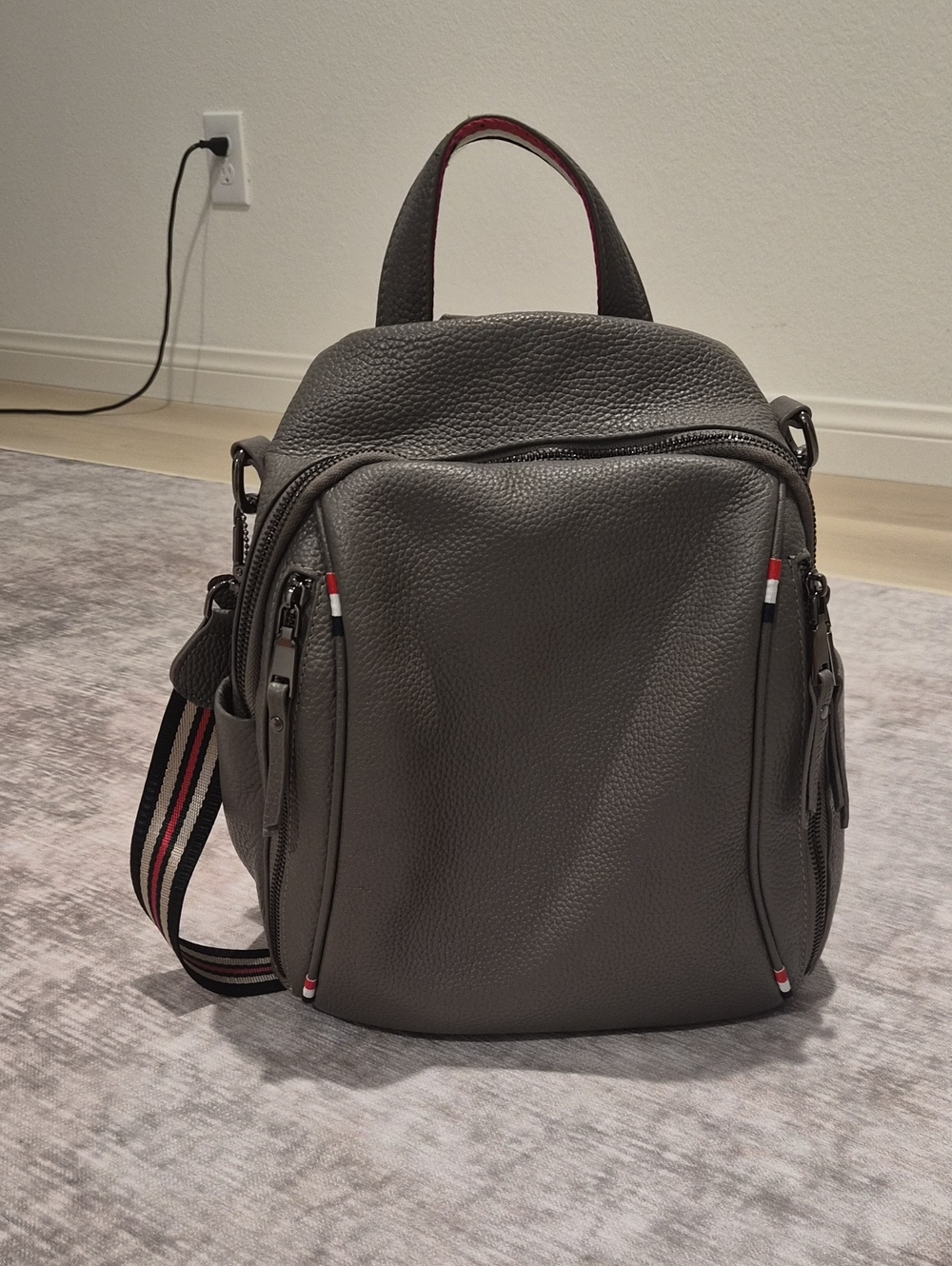 Gray Leather Backpack - Unbranded